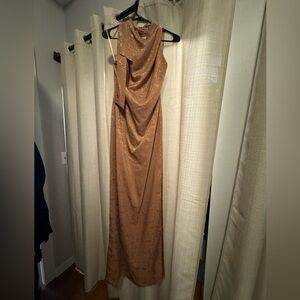Fame & Partners Mauve Floral Pattern High Neck Gown
